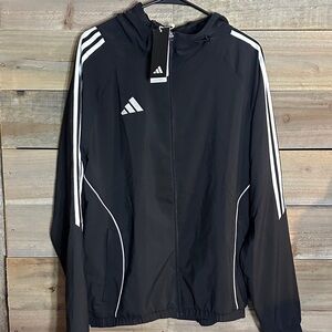 Adidas Men's Black Windbreaker with White Accents